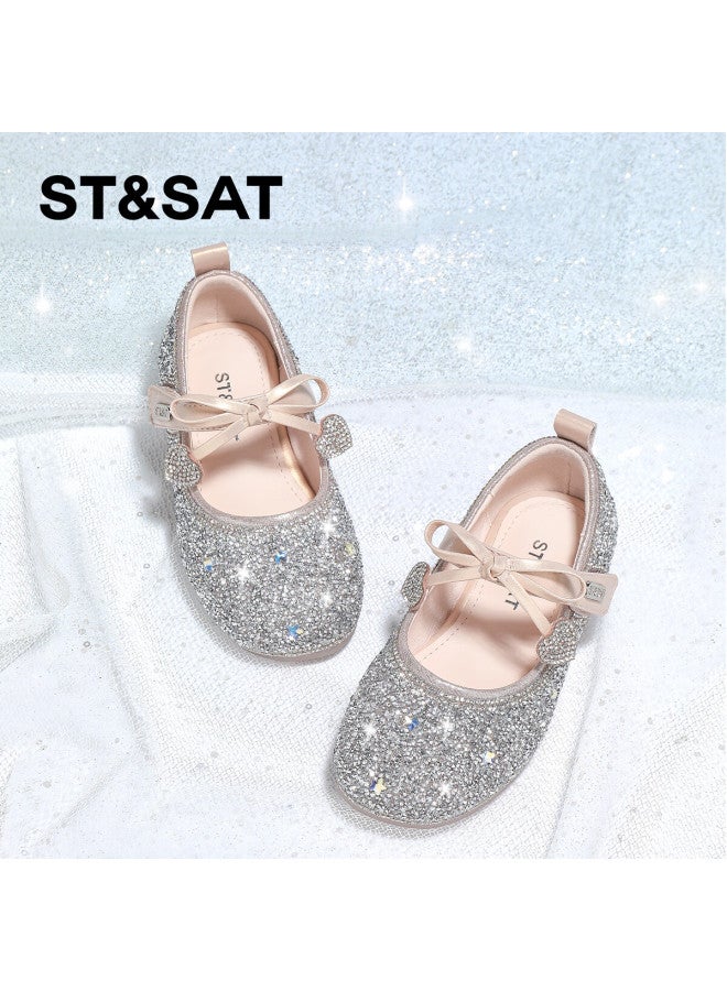 St&sat Girls' Leather Shoes Autumn New Children's High Heel Princess Shoes Soft Sole Crystal Shoes Performance Fashion Shoes Crystal Pink Size 32 - Image 4