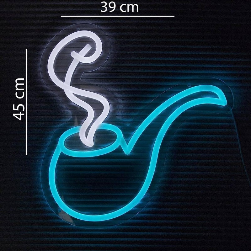 Horoof Home Retro Pipe Neon LED Wall Light - 45x39cm Acrylic Artwork with Blue and White Glow for Bar, Lounge, or Home Decor - Image 2