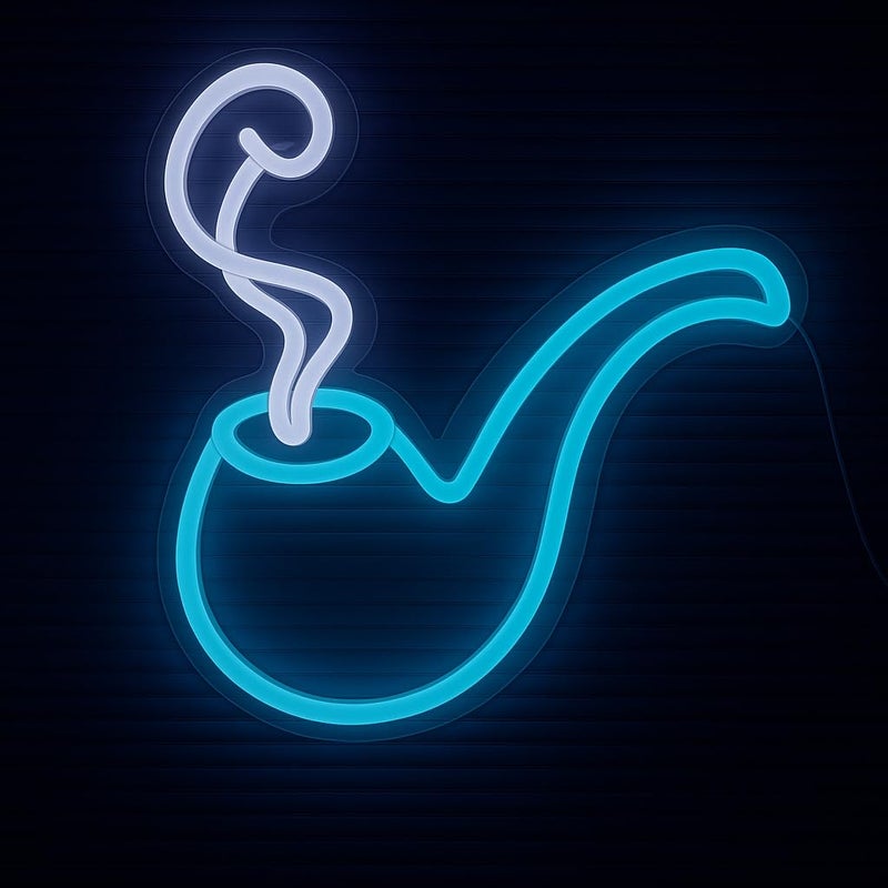 Horoof Home Retro Pipe Neon LED Wall Light - 45x39cm Acrylic Artwork with Blue and White Glow for Bar, Lounge, or Home Decor - Image 1