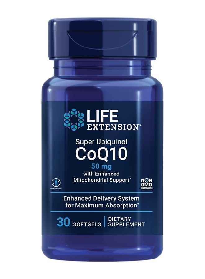 Super Ubiquinol CoQ10 50mg with Enhanced Mitochondrial Support – Coenzyme Q10 Supplement for Heart, Brain Health, Energy Support Supplement – Gluten-Free, Non-GMO – 30 Softgels