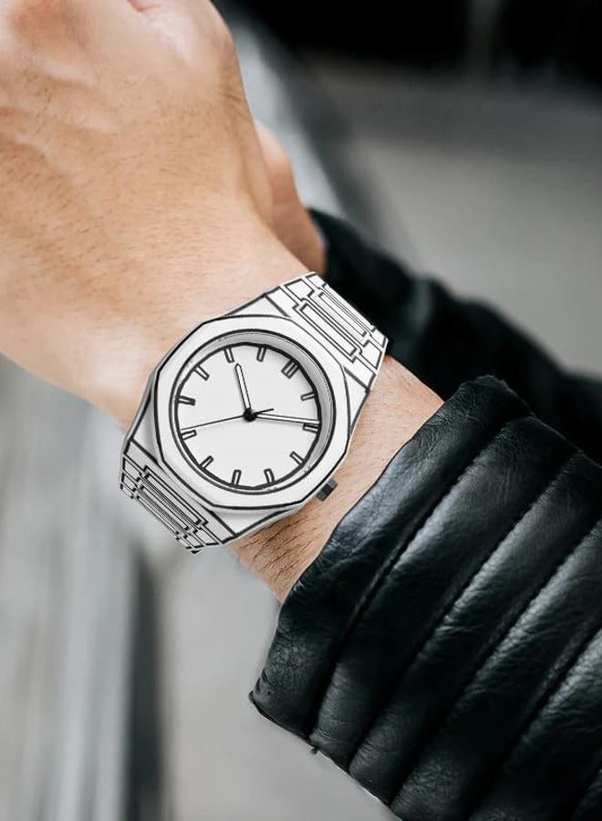 Fanmis Men's Anime-Inspired Fashion Sketch Wristwatch Minimalist Creative Wormhole Design Stylish and Durable Timepiece for Men's Sports Watch, B White - Image 2