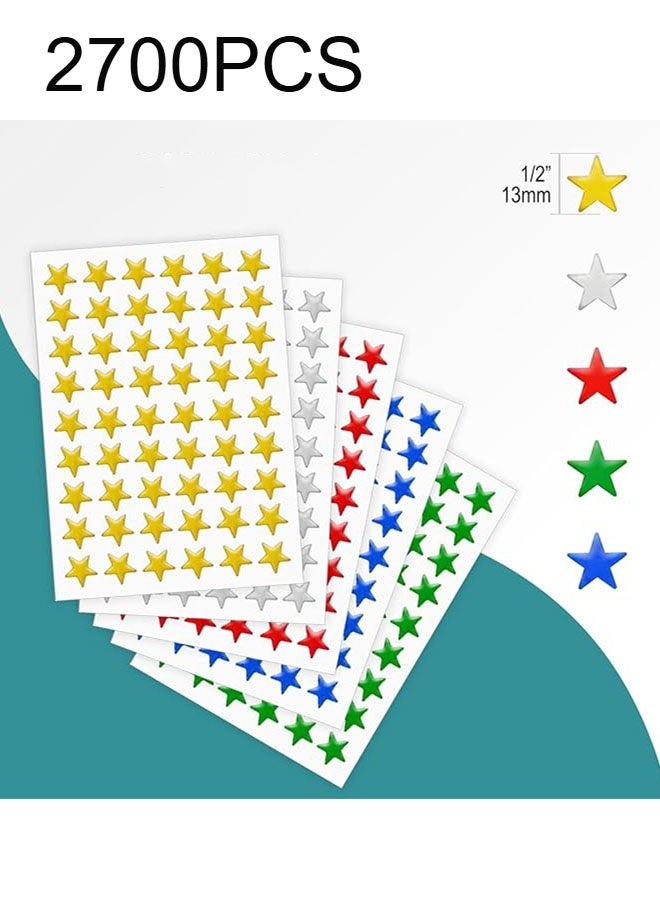 Happy D Colorful star stickers for rewarding children, suitable for students and teachers, 2,700 colorful star stickers, 50 sheets of self-adhesive mini stickers - Image 2