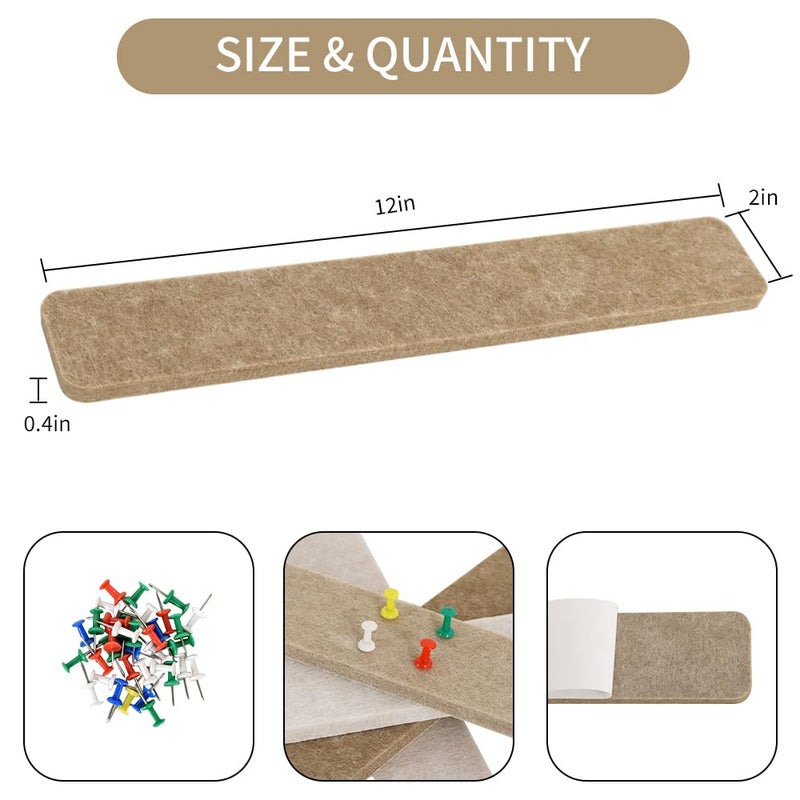 Vuzvuv 8 pcs Bulletin Board Bar Strips with 50 Pushpins & 10 Wooden Clip pinsï¼ŒSelf Adhesive Cork Board for Wallï¼ŒFelt Pin Board for Schoolï¼ŒOffice Decor(Multi-Brown) - Image 2