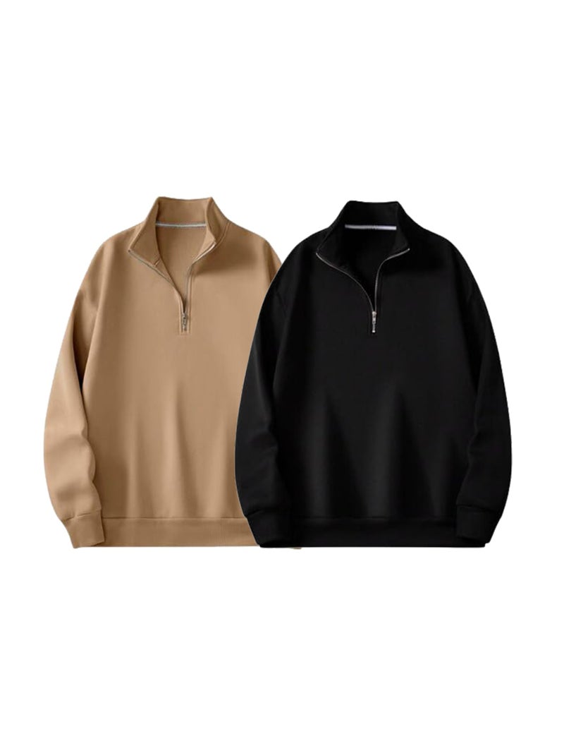 Trillion Half Zipper Solid Sweatshirt for Men (Pack of 2) - Image 1