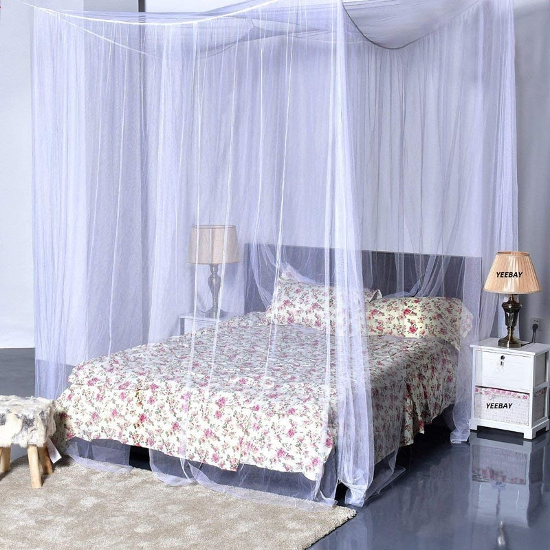 YEEBAY Mosquito Net for Bed Canopy, 4 Corner Post Curtains Bed Canopy Large Mosquito Netting Bedroom Princess Decoration for Girls & Adults, Fits Full/Queen/King Size Mosquito Net (7X7 FT, White) - Image 3