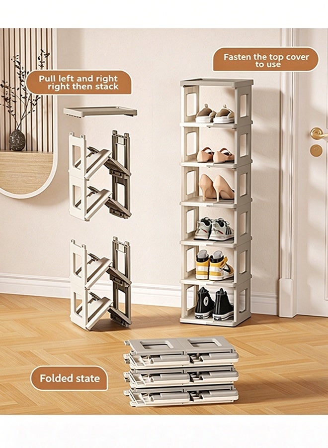 7-Tier Foldable Shoe Rack, Stackable Detachable Vertical Shoe Tower, Space-Saving Open Shoe Cabinet for Entryway, Corridor, Living Room, Closet, Narrow Space, Multi-Function Shoe Organizer for Sneakers, Heels, Boots - Image 4