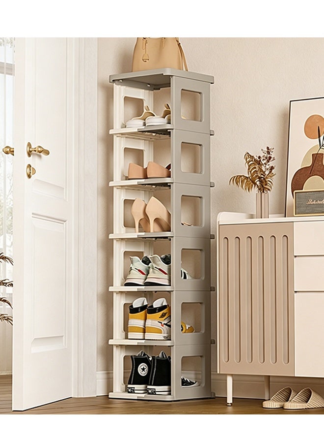 7-Tier Foldable Shoe Rack, Stackable Detachable Vertical Shoe Tower, Space-Saving Open Shoe Cabinet for Entryway, Corridor, Living Room, Closet, Narrow Space, Multi-Function Shoe Organizer for Sneakers, Heels, Boots - Image 1