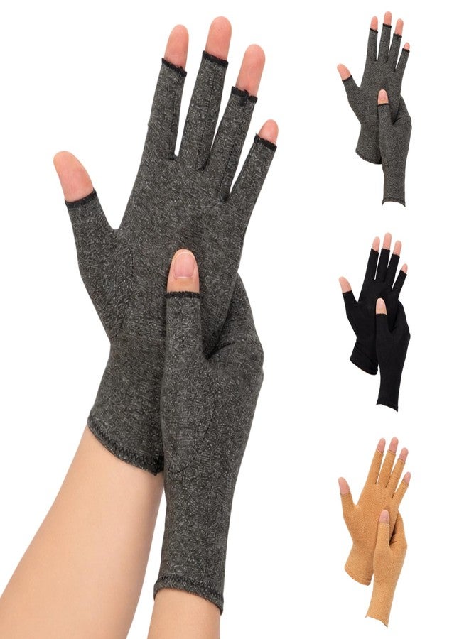 FDFuZhao 3 Pairs Arthritis Compression gloves Women Men, Fingerless Carpal Tunnel Gloves, Wrist Brace Hand Support for Swelling, Crocheting, Typing, Trigger Finger Relief - Image 1