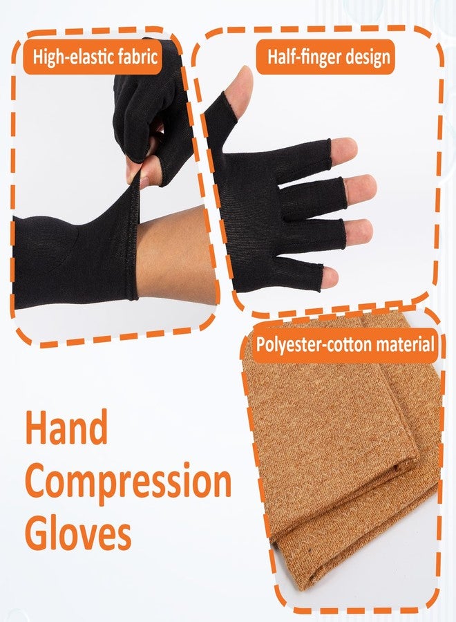 FDFuZhao 3 Pairs Arthritis Compression gloves Women Men, Fingerless Carpal Tunnel Gloves, Wrist Brace Hand Support for Swelling, Crocheting, Typing, Trigger Finger Relief - Image 3