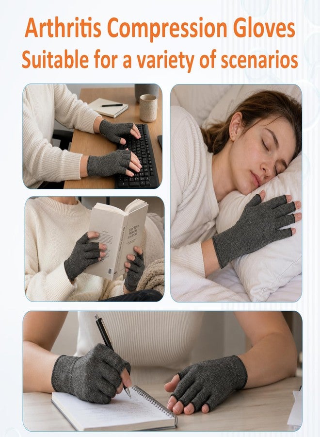 FDFuZhao 3 Pairs Arthritis Compression gloves Women Men, Fingerless Carpal Tunnel Gloves, Wrist Brace Hand Support for Swelling, Crocheting, Typing, Trigger Finger Relief - Image 5