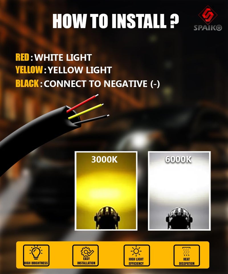 Spaiko® Mini Projector LED Fog Light for Bikes, Scooters & Motorcycles | Dual Color White & Yellow Driving Light with On/Off Switch | 12V, 30W Waterproof Spotlight Lamp - Image 4