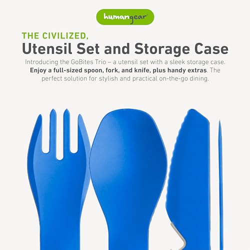 humangear GoBites Trio - Travel & Camping Utensils - Portable & Convertible Dining Ware - Multi-Functional Knife, Fork, Spoon & Toothpick, Blue - Image 2