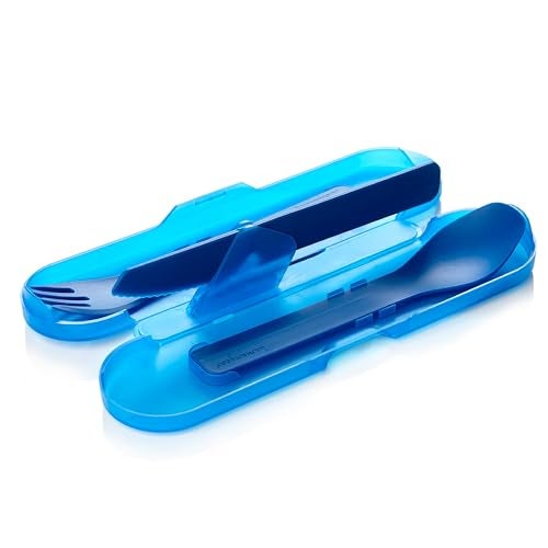 humangear GoBites Trio - Travel & Camping Utensils - Portable & Convertible Dining Ware - Multi-Functional Knife, Fork, Spoon & Toothpick, Blue - Image 1