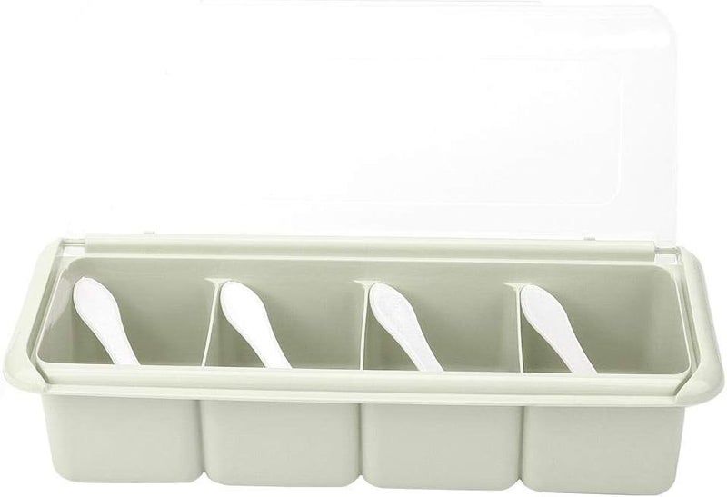 woobles Seasoning Rack Spice, with Spoon Container Condiment Jars, Kitchen Non-Toxic Durable 4 Compartments for All Kinds of Condiments Sugar, Salt, Jams(green)-Green - Image 4