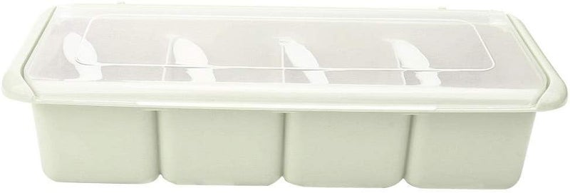 woobles Seasoning Rack Spice, with Spoon Container Condiment Jars, Kitchen Non-Toxic Durable 4 Compartments for All Kinds of Condiments Sugar, Salt, Jams(green)-Green - Image 1