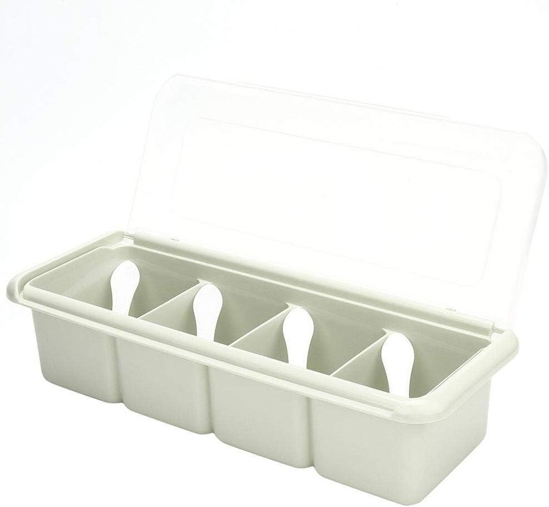 woobles Seasoning Rack Spice, with Spoon Container Condiment Jars, Kitchen Non-Toxic Durable 4 Compartments for All Kinds of Condiments Sugar, Salt, Jams(green)-Green - Image 3