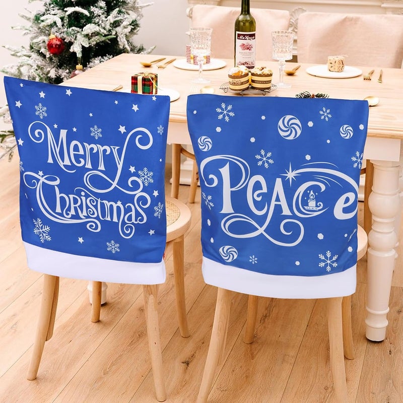 CCINEE 4pcs Christmas Chair Covers for Dining RoomsBlue Holiday Chair Slipcovers for Kitchen Wedding Xmas Party Table Decor Winter Christmas Chair Back Covers - Image 4