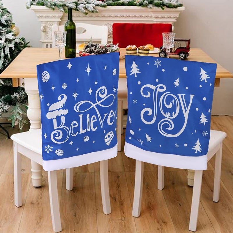 CCINEE 4pcs Christmas Chair Covers for Dining RoomsBlue Holiday Chair Slipcovers for Kitchen Wedding Xmas Party Table Decor Winter Christmas Chair Back Covers - Image 5