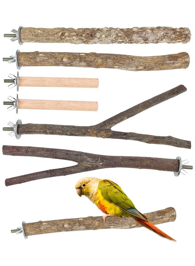 IOUALEY 6 PCS Natural Wood Bird Perch Parrot Stand Fork Toys, Hanging Multi-Branch Perch Bird Cage Accessories for Small Parakeets, Conures, Cockatiels, Budgies, Finches, 3 Types - Image 1