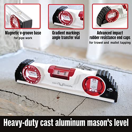 Kapro - 935 Magnetic Cast Red Torpedo Level - Features Optivision, Angle Finder, and V-Groove - For Tilling, Masonry, and Construction - 10 in - Image 2