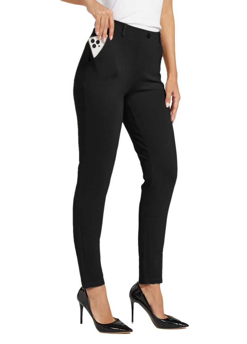 Willit Women's Yoga Dress Pants Skinny Work Slacks Leggings Slim Fit Stretch Office Business Casual Pants Pockets 30" Black M - Image 1