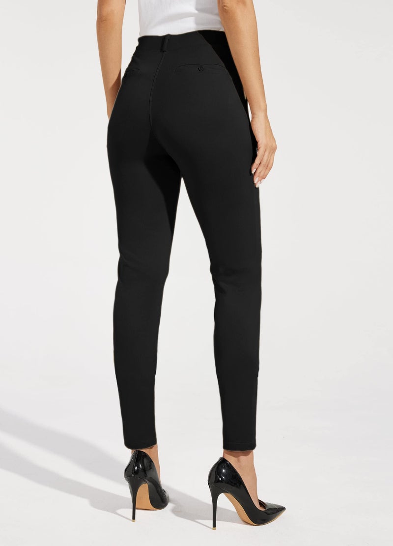 Willit Women's Yoga Dress Pants Skinny Work Slacks Leggings Slim Fit Stretch Office Business Casual Pants Pockets 30" Black M - Image 2