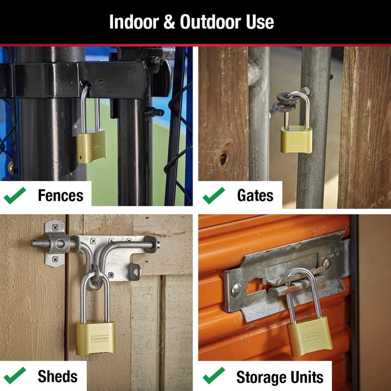 Master Lock Brass Combination Lock, Gate Lock for Outdoor Fence or Shed, Customizable Combination Padlock with Extended 2-1/4-Inch-Long Shackle, 2 Pack, 175LHEC2 - Image 2