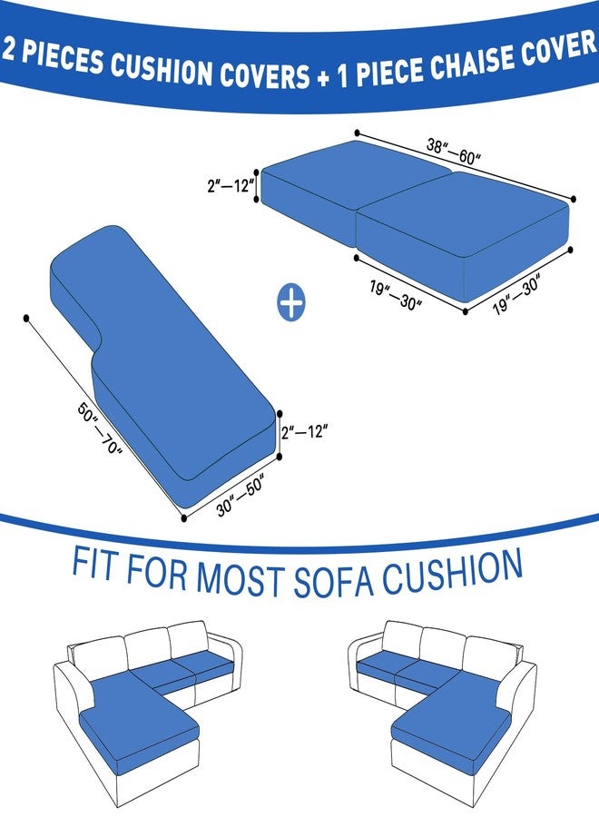 MAXIJIN Waterproof 3 Pieces Couch Cushion Covers for Sectional Sofa Seat Slipcover Stretch Sectional Couch Cover for L Shape Left/Right Chaise with Elastic Bottom (2 Seater + 1 Chaise, Dark Gray) - Image 3