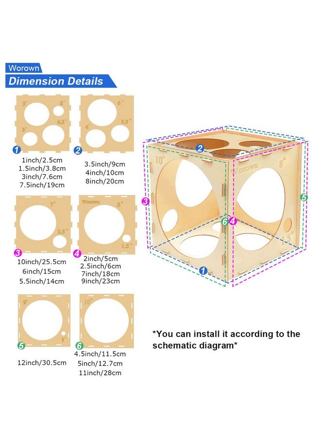 Worown 14 Holes Collapsible Wood Balloon Sizer Box 110 Inch Balloon Sizer Cube Balloon Size Measurement Tools For Balloon Arches Balloon Columns Balloon Decorations - Image 3