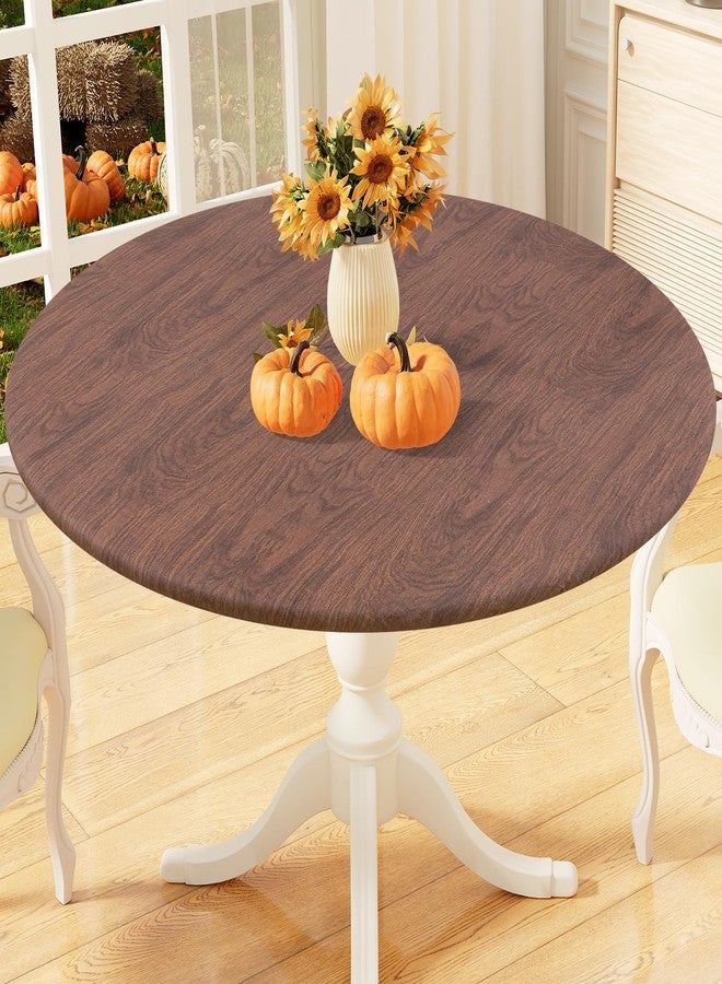 misaya Round Fitted Tablecloth with Elastic Edge, 100% Waterproof Oil Proof Plastic Table Cover, Vinyl Flannel Backed Tablecloth Fits 36"-44" Round Tables for Dinner, Outdoor, Picnic, Oak Wooden Grain - Image 1