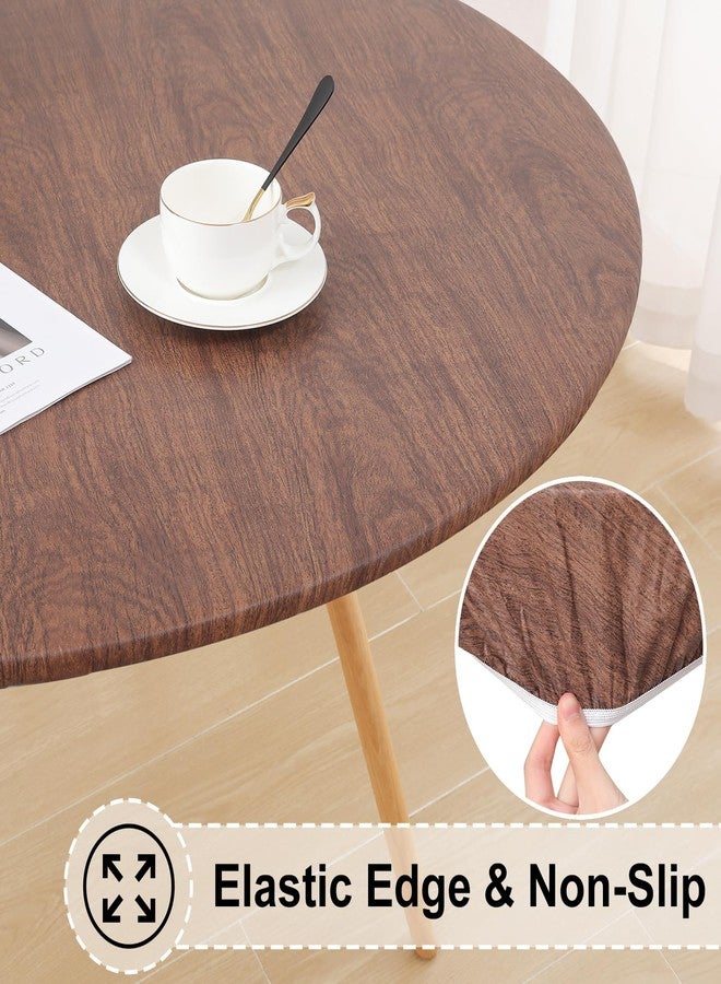 misaya Round Fitted Tablecloth with Elastic Edge, 100% Waterproof Oil Proof Plastic Table Cover, Vinyl Flannel Backed Tablecloth Fits 36"-44" Round Tables for Dinner, Outdoor, Picnic, Oak Wooden Grain - Image 2