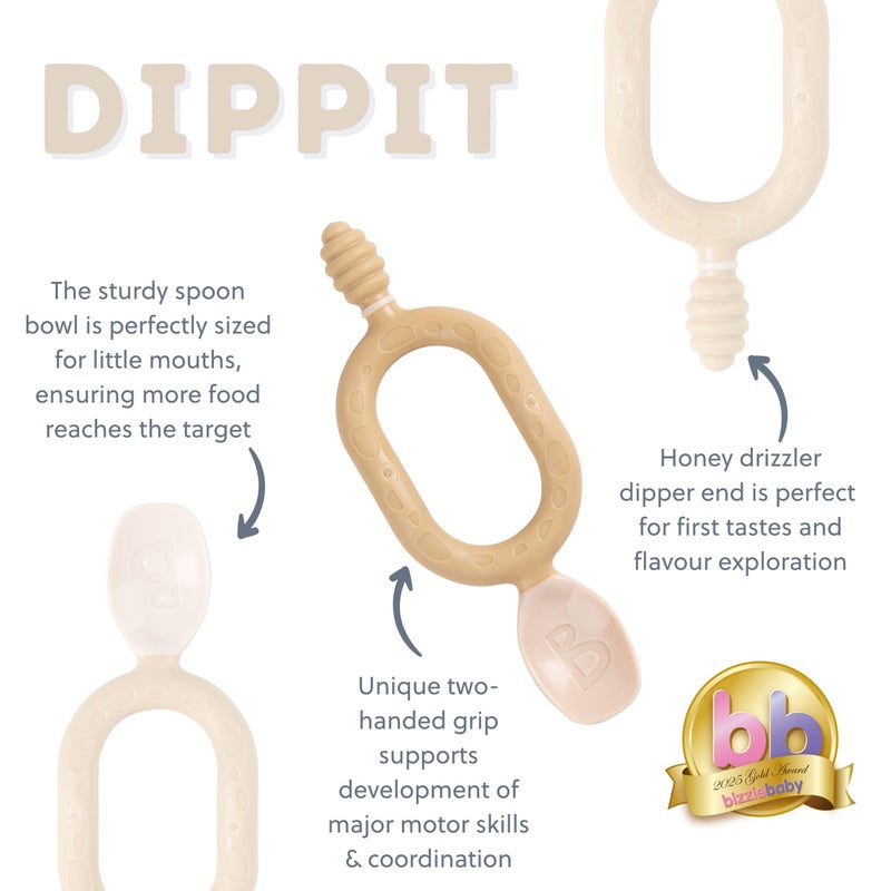 Bibado - Dippit Baby Spoon and Dipper, Fawn (2-Pack) - Soft, Chewable Dipper & Deep Spoon - Two-Hand, Sensory Grip - Toddler Utensils - Baby Led Weaning Supplies - Baby Essentials - 6 Months+ - Image 5
