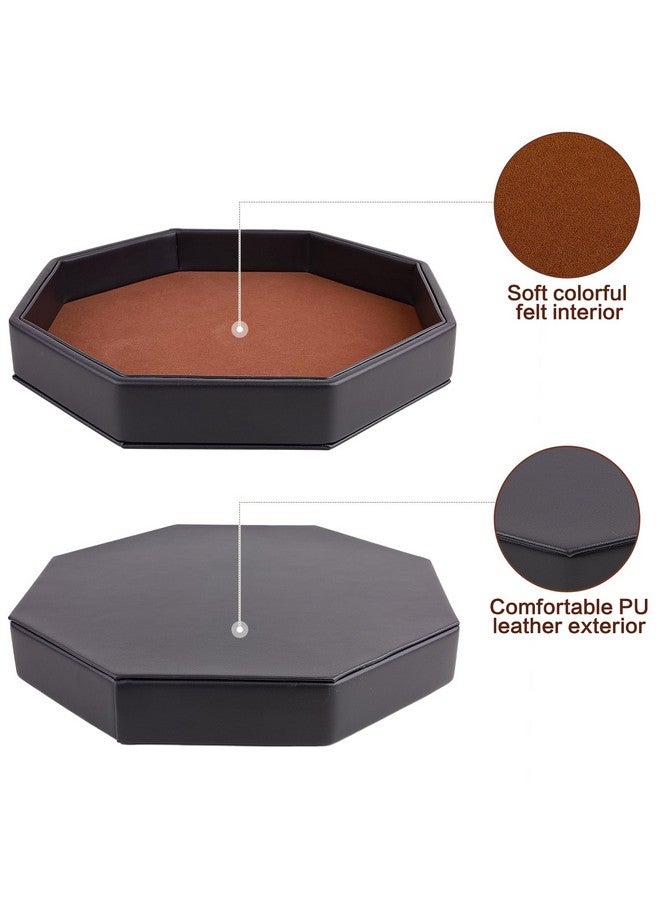 RERIVER RERIVER Dice Rolling Tray, Felt Lined PU Leather Octagon Dice Tray for Dungeon Crawler Games, Coffee  - Image 2