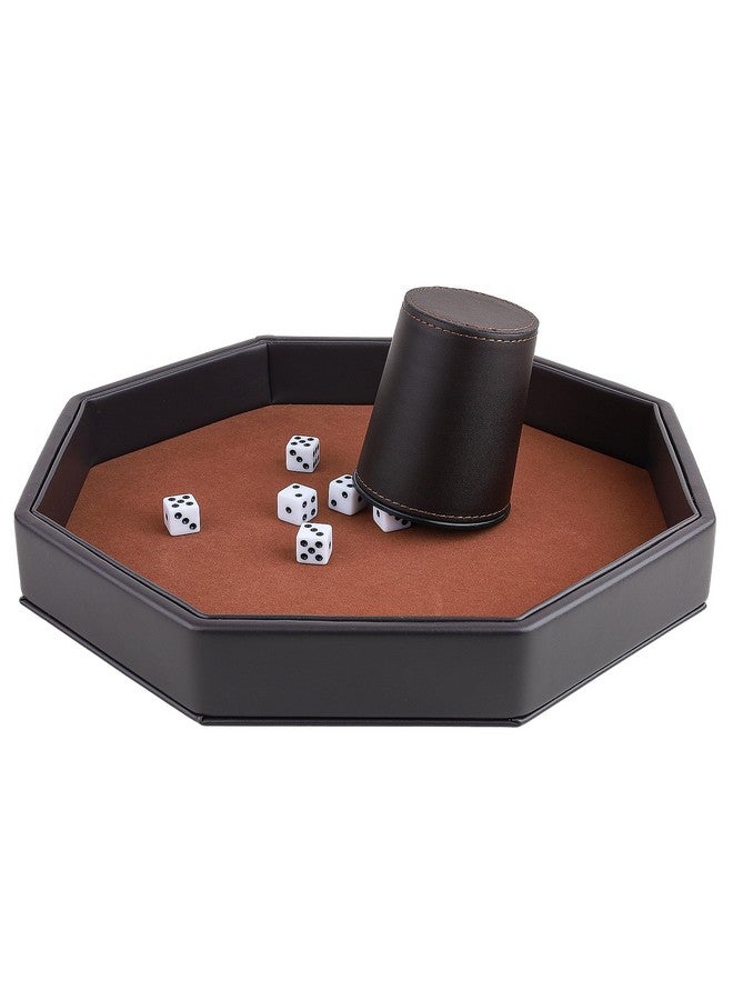 RERIVER RERIVER Dice Rolling Tray, Felt Lined PU Leather Octagon Dice Tray for Dungeon Crawler Games, Coffee  - Image 4