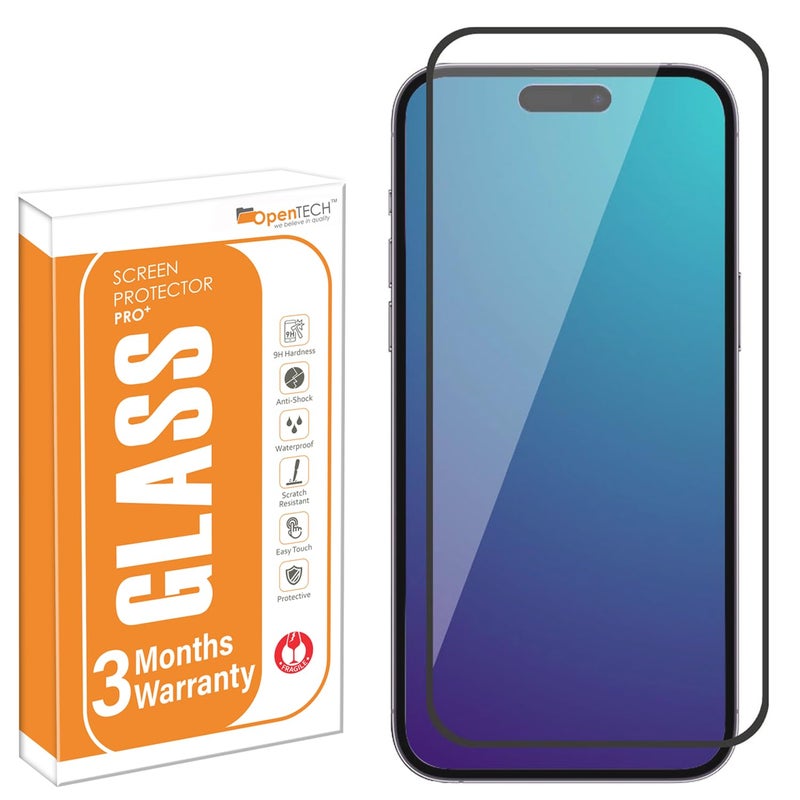 OpenTech ® Military-Grade Tempered Glass Screen Protector for iPhone 15 Pro Max With Edge To Edge Full Screen Coverage | Scratch Resistant | Case Friendly | Easy Installation Kit - Image 1