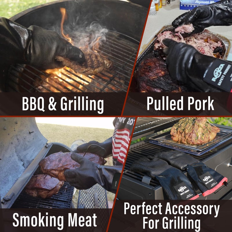 RAPICCA 932Â°F Heat Resistant BBQ Grill Gloves: Oil Resistant Waterproof for Smoking Grilling Cooking Barbecue Deep Frying Turkey Rotisserie Handling Hot Greasy Meat Stocking Stuffers - 17 in Size XL - Image 4