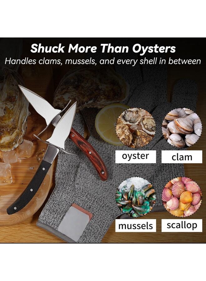 Oyster Shucking Knife, 2 Set Sturdy Sharpness Knife With Comfort Wood-handle, Oyster Shucking Kit With 1 Pairs Of Protection Cut-resistant Gloves (L) - Image 4