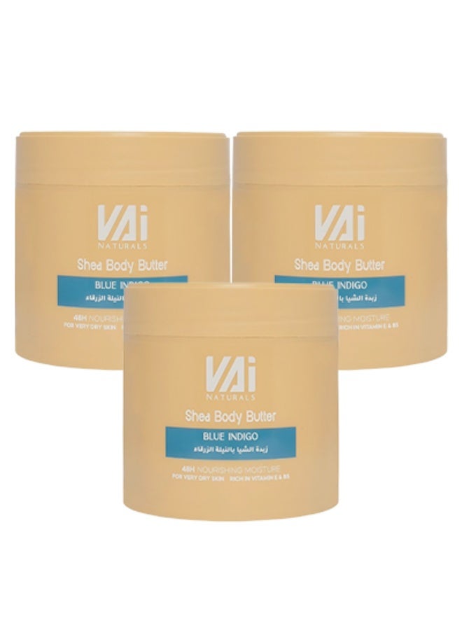 VAI 3 قطع زبدة الشيا للجسم باللون النيلي الأزرق ترطيب مغذي يدوم 48 ساعة للبشرة شديدة الجفاف غنية بفيتامين هـ - Image 1