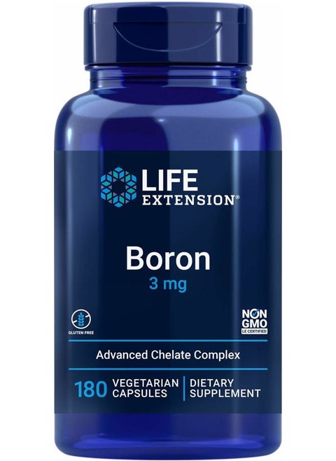 Boron 3mg 180 Veg Caps - Triple Boron Complex with Boron Citrate, Glycinate, Aspartate - 3 mg Capsules - Enhanced with Vitamin B2