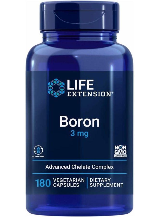 Boron 3mg 180 Veg Caps - Triple Boron Complex with Boron Citrate, Glycinate, Aspartate - 3 mg Capsules - Enhanced with Vitamin B2