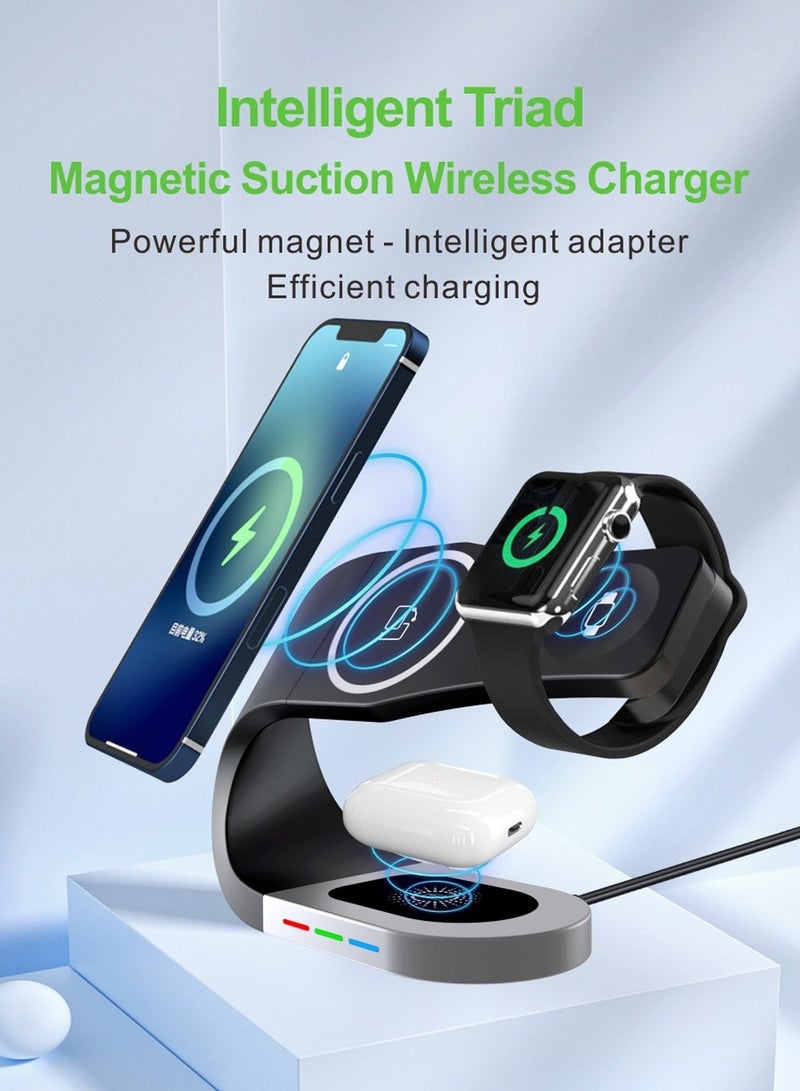 X-level 3-in-1 Wireless Charging Station with MagSafe - Fast Charging for Apple Watch, Stable Charger Stand Base for Samsung S25 Ultra/iPhone 16/15/14/13/12 Pro Max/Plus, Apple Watch 9/8/7/6/5/4/SE Series(Black)  - Image 2