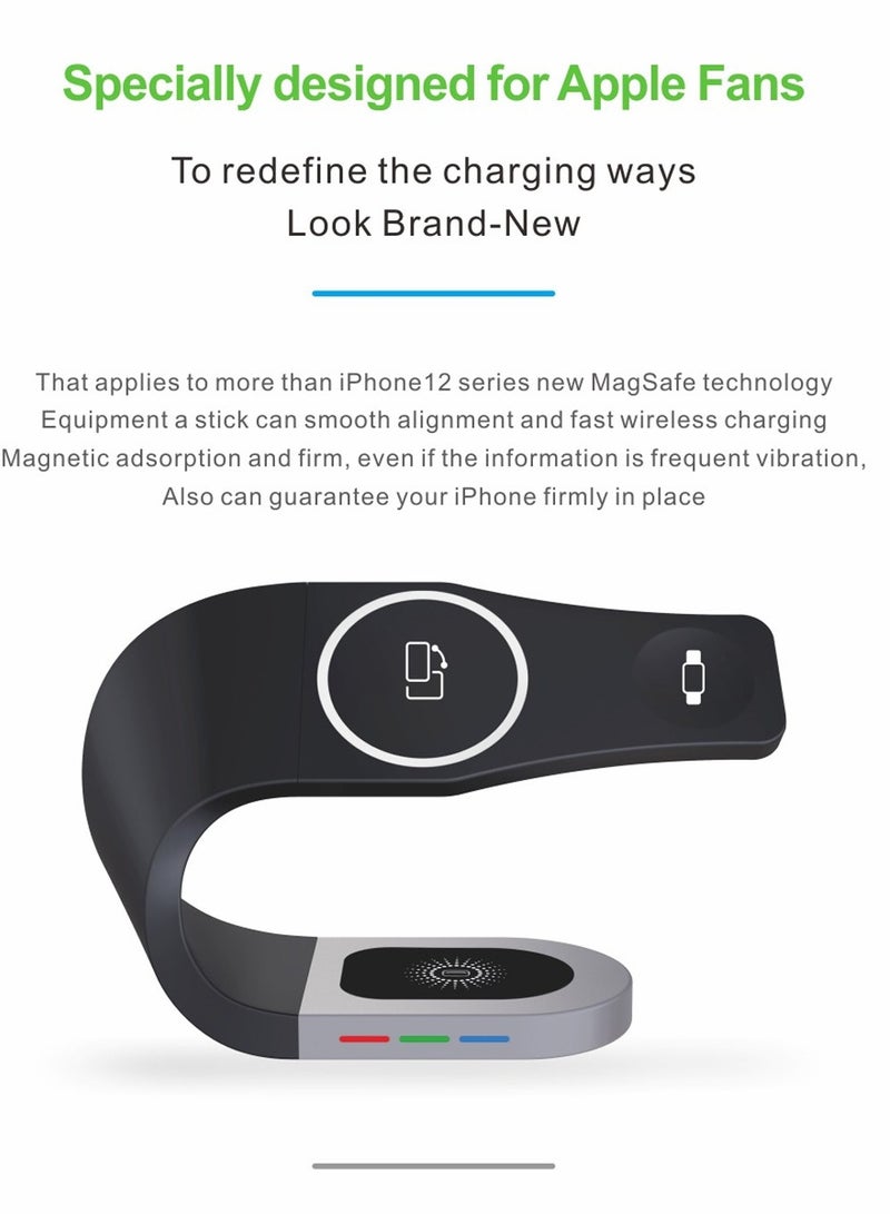 X-level 3-in-1 Wireless Charging Station with MagSafe - Fast Charging for Apple Watch, Stable Charger Stand Base for Samsung S25 Ultra/iPhone 16/15/14/13/12 Pro Max/Plus, Apple Watch 9/8/7/6/5/4/SE Series(Black)  - Image 3