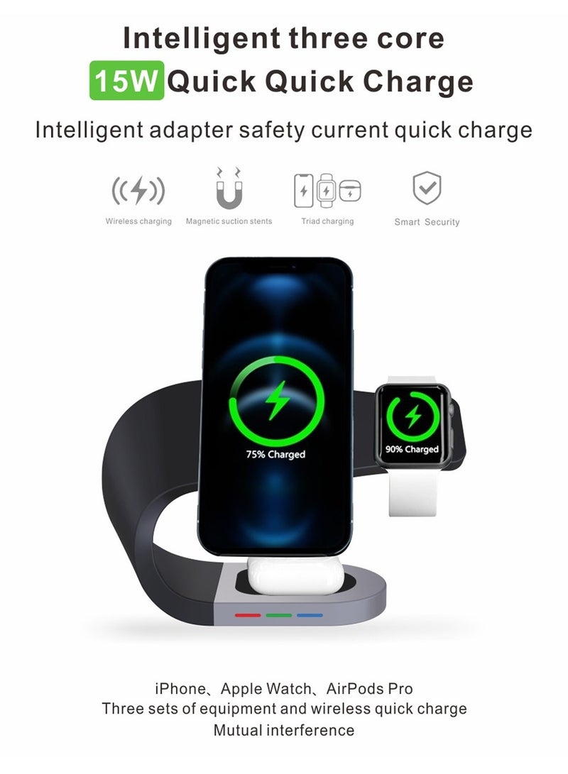 X-level 3-in-1 Wireless Charging Station with MagSafe - Fast Charging for Apple Watch, Stable Charger Stand Base for Samsung S25 Ultra/iPhone 16/15/14/13/12 Pro Max/Plus, Apple Watch 9/8/7/6/5/4/SE Series(Black)  - Image 4