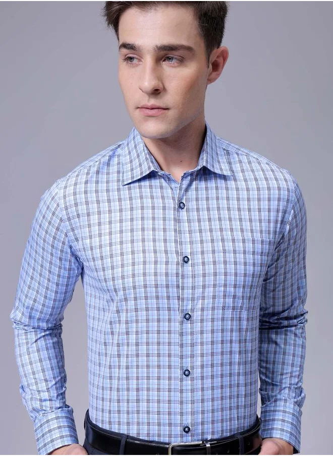 The Indian Garage Co Men Slim Fit Checkered Full Sleeves Cutaway Collar Formal Shirt