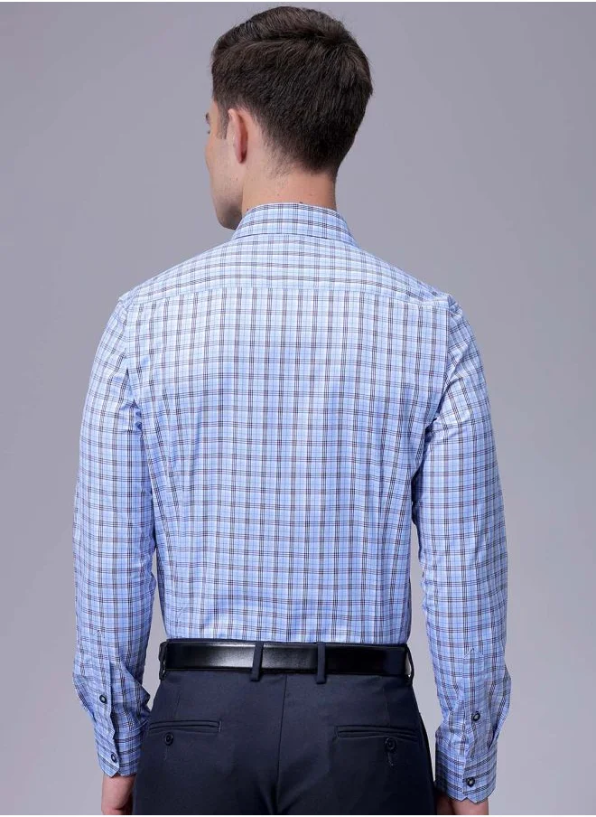 The Indian Garage Co Men Slim Fit Checkered Full Sleeves Cutaway Collar Formal Shirt