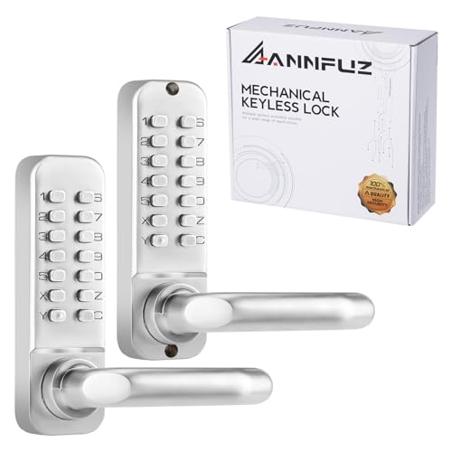 ANNFUZ Mechanical Keyless Entry Door Handle Lock with KeypadDoubleSided Combination Code OpeningInterior Exterior Push Button Passcode Front Door Lever Setfor GateFenceNo BatteryPearl Chrome - Image 1