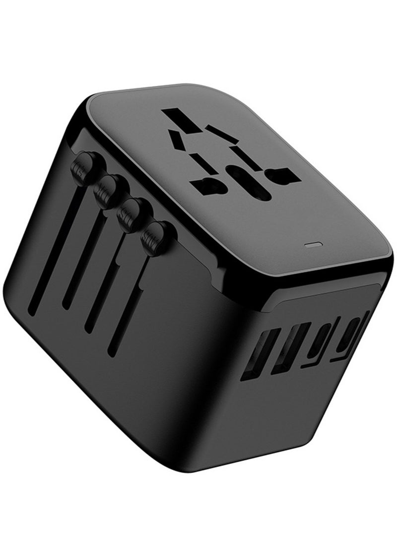 Universal International Power Travel Plug Adapter, 5 in 1 European Travel Plug Adapter W/ 3.5A 2xUSB-A and 2xUSB C Wall Charger and Worldwide AC Outlet for Europe USA UK AUS Asia Black - Image 1