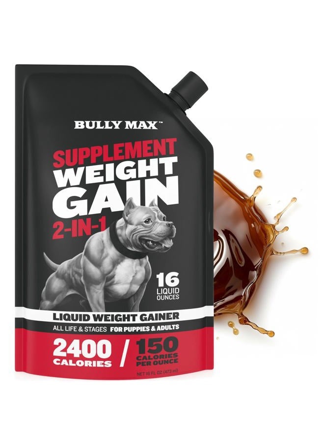 BULLY MAX Liquid Weight Gainer for Dogs – High Calorie Dog Supplement with Omega-3 & Whey Protein – 2-in-1 Multivitamin for Healthy Weight Gain – for Puppies & Adult Dogs – 16 oz - Image 1
