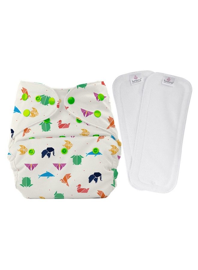 Bumberry Cloth Diaper Cover With 2 Wet Free Inserts Perfect For Babies Between 636 Months 7 To 15 Kgs Origami Print (Adjustable Washable & Reusable Snap Fit Diaper Cover With 2 Soakers) - Image 2