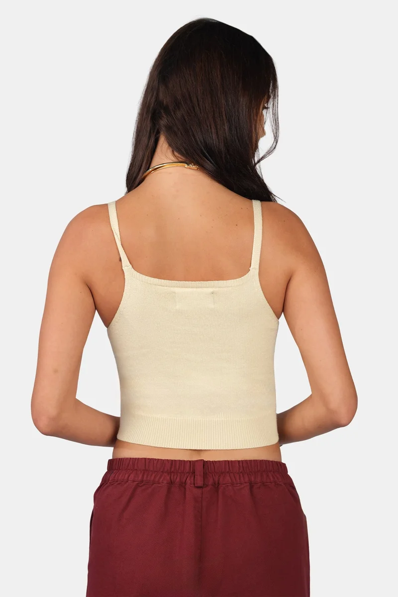 Virgio  Self Design Viscose Lurex Strappy Crop Knit Cami for Women for Women | Best Price UAE